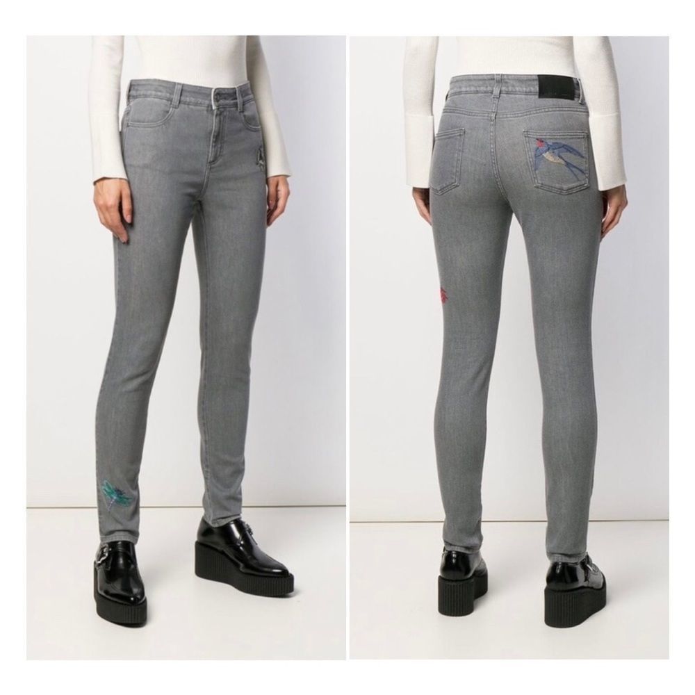 Stella McCartney Gray Bird Embroidered Skinny Jeans [Size 26 / US 2-4]